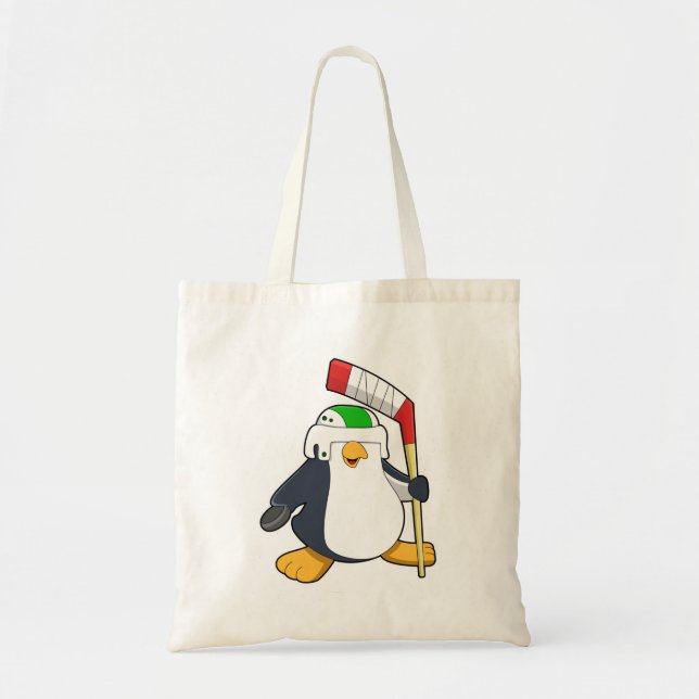 Penguin at Ice hockey with Ice hockey stick Tote Bag (Front)
