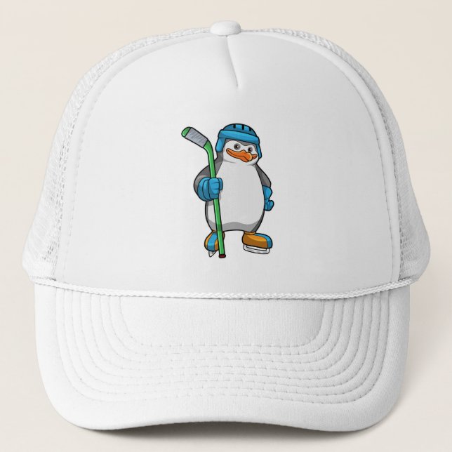Penguin at Ice hockey with Ice hockey stick Trucker Hat (Front)
