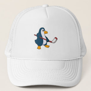Penguin at Ice hockey with Ice hockey stick Trucker Hat