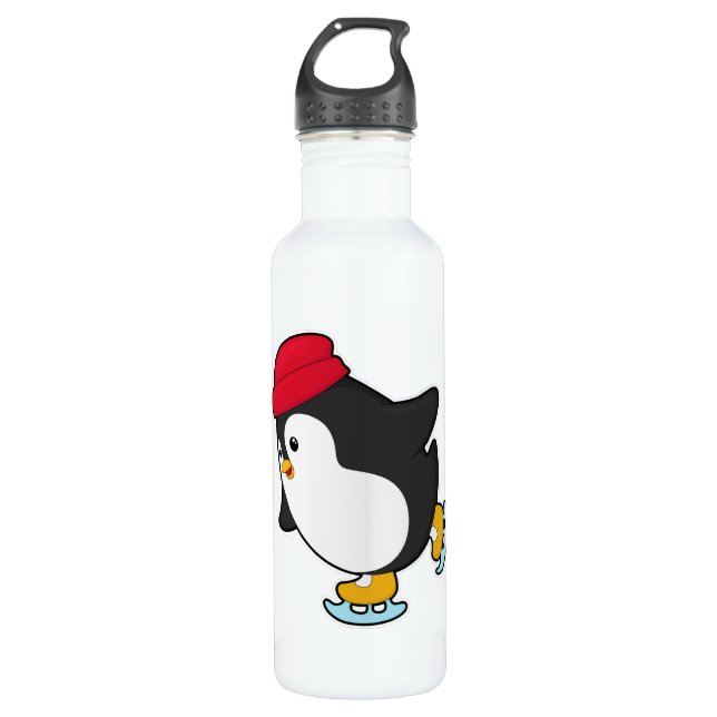 Penguin at Ice skating with Hat 710 Ml Water Bottle (Front)