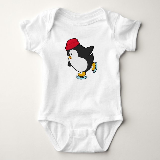 Penguin at Ice skating with Hat Baby Bodysuit (Front)