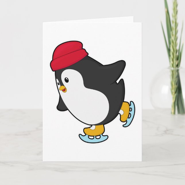 Penguin at Ice skating with Hat Card (Front)