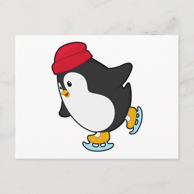 Penguin at Ice skating with Hat Postcard (Front)