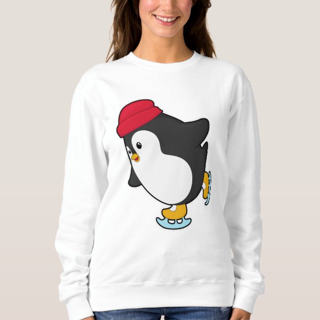 Penguin at Ice skating with Hat Sweatshirt (Front)