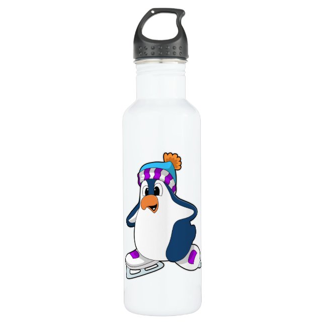 Penguin at Ice skating with Ice skates 710 Ml Water Bottle (Front)