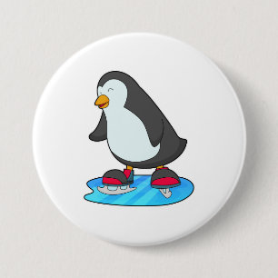 Penguin at Ice skating with Ice skates 7.5 Cm Round Badge