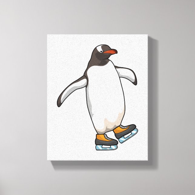 Penguin at Ice skating with Ice skates Canvas Print (Front)