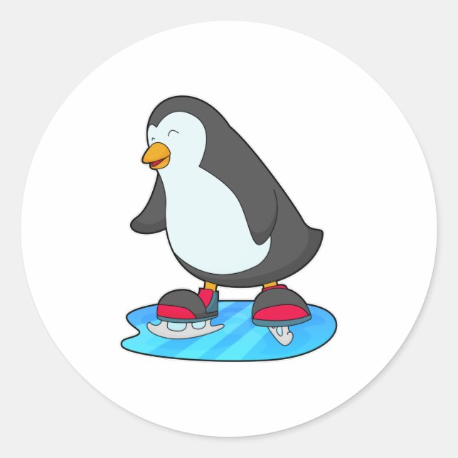 Penguin at Ice skating with Ice skates Classic Round Sticker (Front)