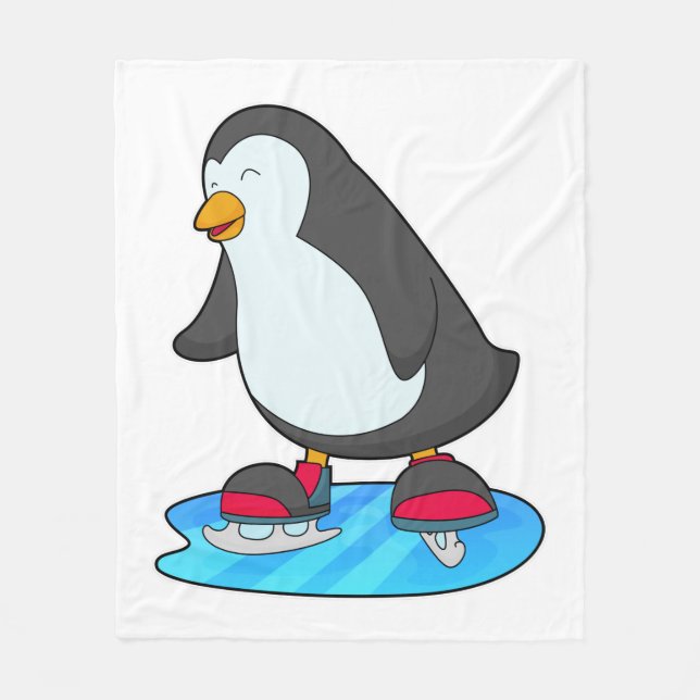 Penguin at Ice skating with Ice skates Fleece Blanket (Front)