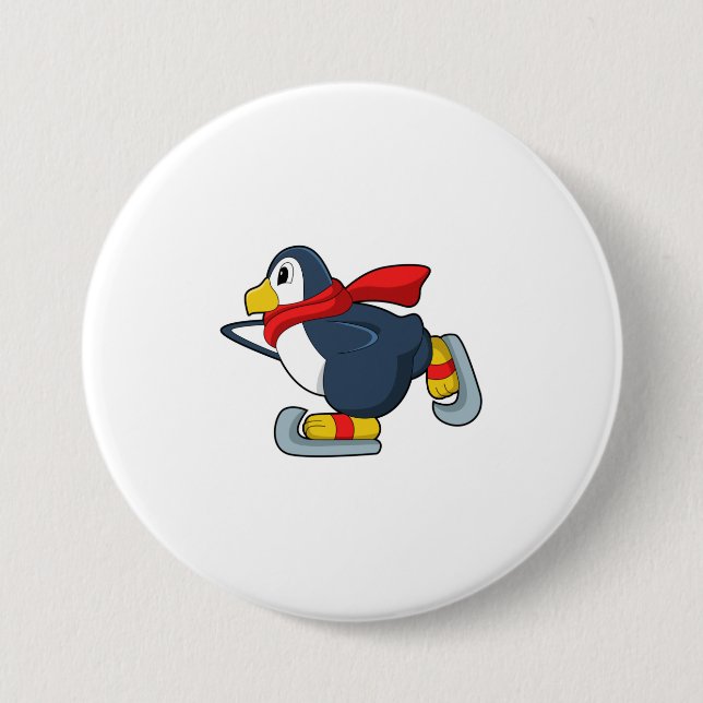 Penguin at Ice skating with Ice skates.PNG 7.5 Cm Round Badge (Front)