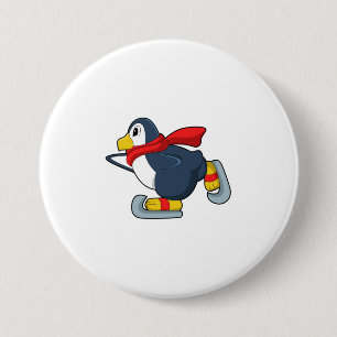 Penguin at Ice skating with Ice skates.PNG 7.5 Cm Round Badge