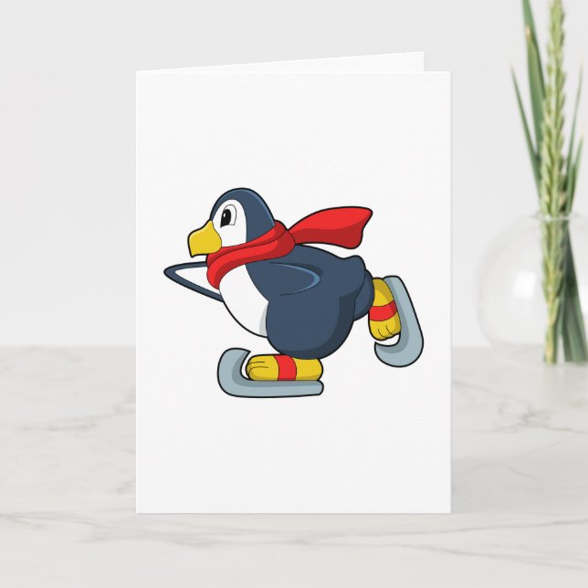 Penguin at Ice skating with Ice skates.PNG Card (Front)