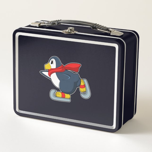 Penguin at Ice skating with Ice skates.PNG Metal Lunch Box (Front)