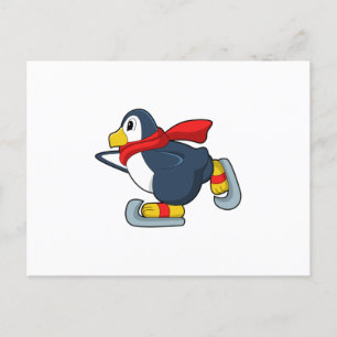 Penguin at Ice skating with Ice skates.PNG Postcard