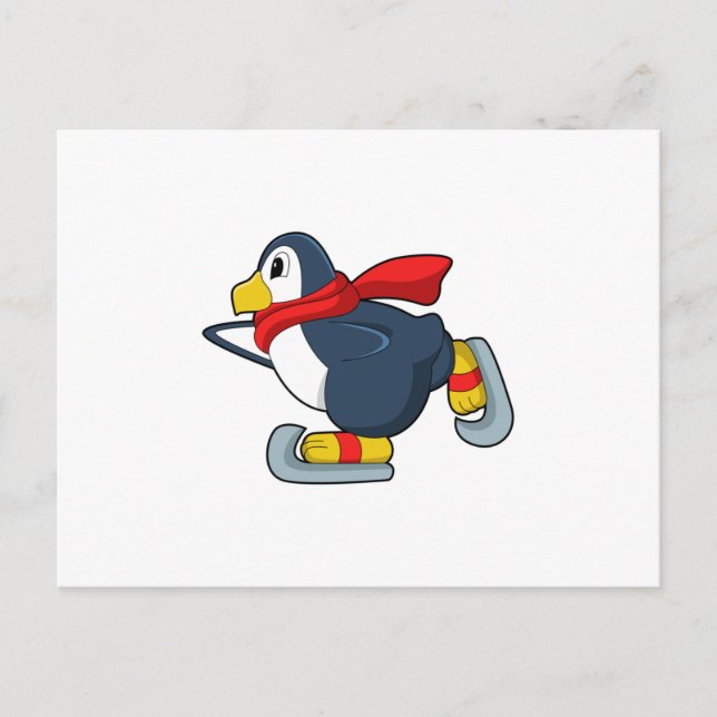 Penguin at Ice skating with Ice skates.PNG Postcard (Front)