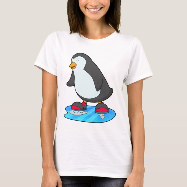 Penguin at Ice skating with Ice skates T-Shirt (Front)
