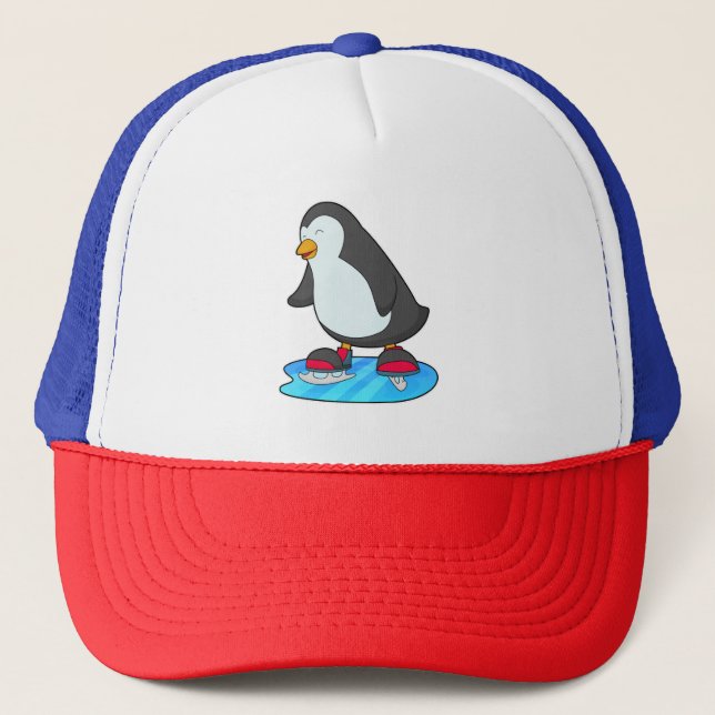 Penguin at Ice skating with Ice skates Trucker Hat (Front)