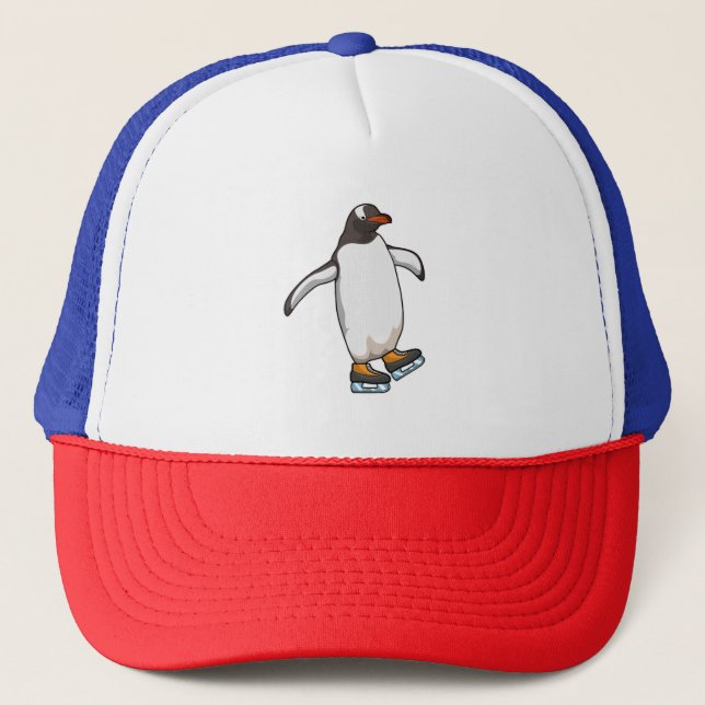 Penguin at Ice skating with Ice skates Trucker Hat (Front)