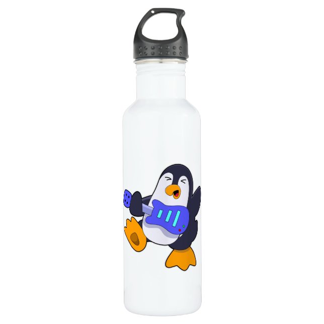 Penguin at Music with Guitar 710 Ml Water Bottle (Front)