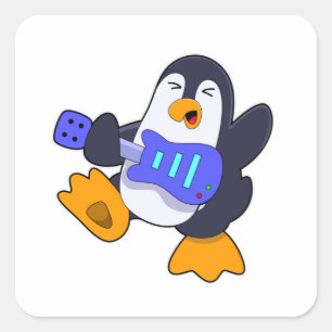 Penguin at Music with Guitar Square Sticker