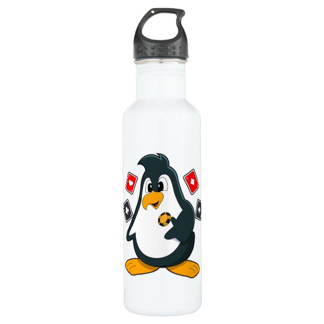 Penguin at Poker with Poker cards 710 Ml Water Bottle (Front)