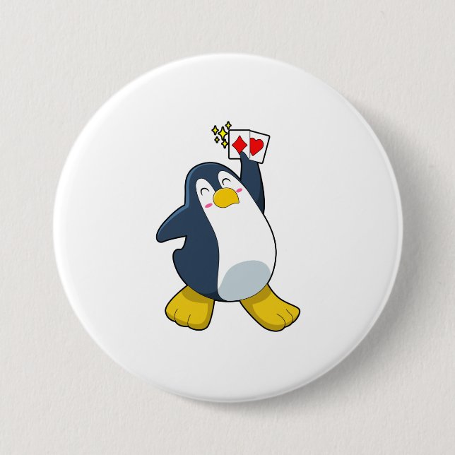 Penguin at Poker with Poker cards 7.5 Cm Round Badge (Front)