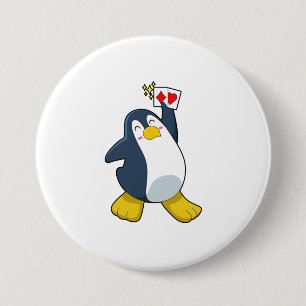 Penguin at Poker with Poker cards 7.5 Cm Round Badge