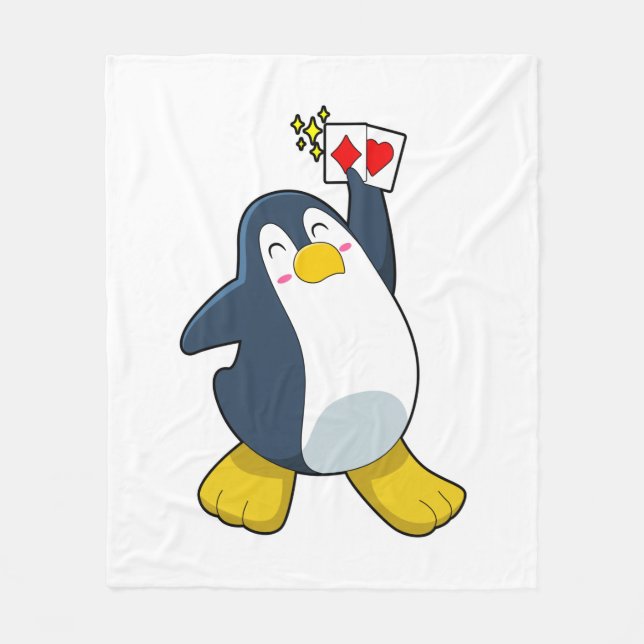 Penguin at Poker with Poker cards Fleece Blanket (Front)