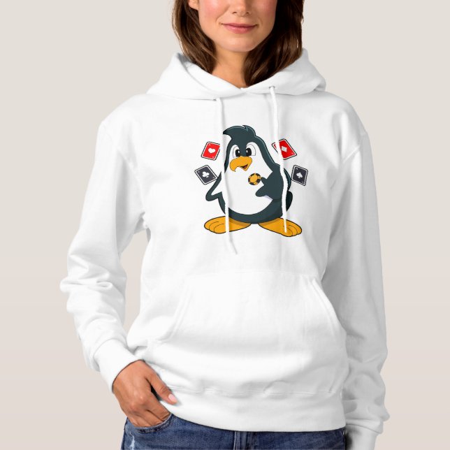 Penguin at Poker with Poker cards Hoodie (Front)