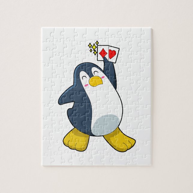 Penguin at Poker with Poker cards Jigsaw Puzzle (Vertical)
