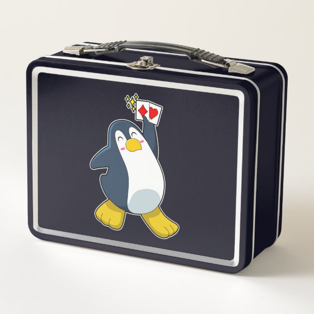 Penguin at Poker with Poker cards Metal Lunch Box (Front)