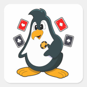 Penguin at Poker with Poker cards Square Sticker