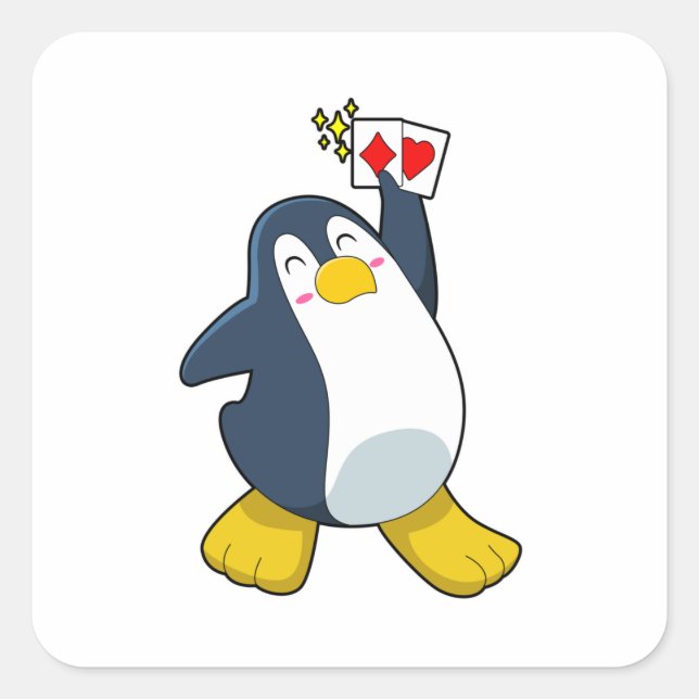 Penguin at Poker with Poker cards Square Sticker (Front)