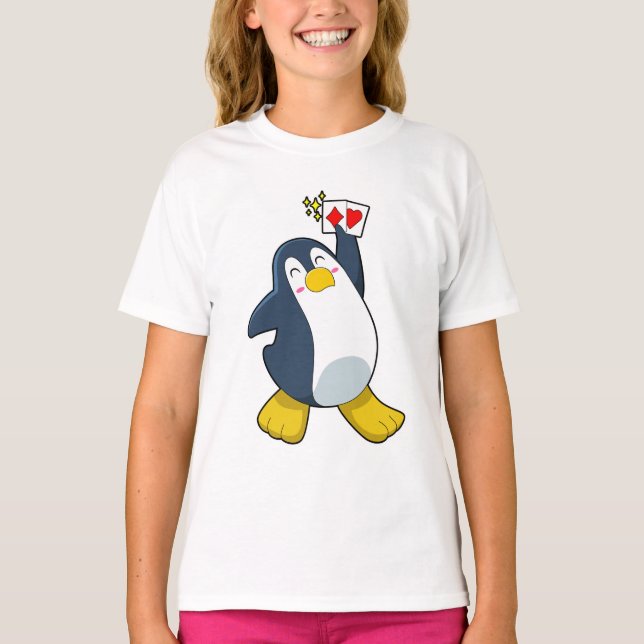 Penguin at Poker with Poker cards T-Shirt (Front)