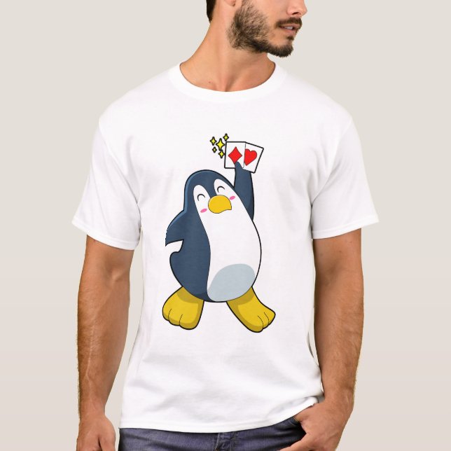 Penguin at Poker with Poker cards T-Shirt (Front)