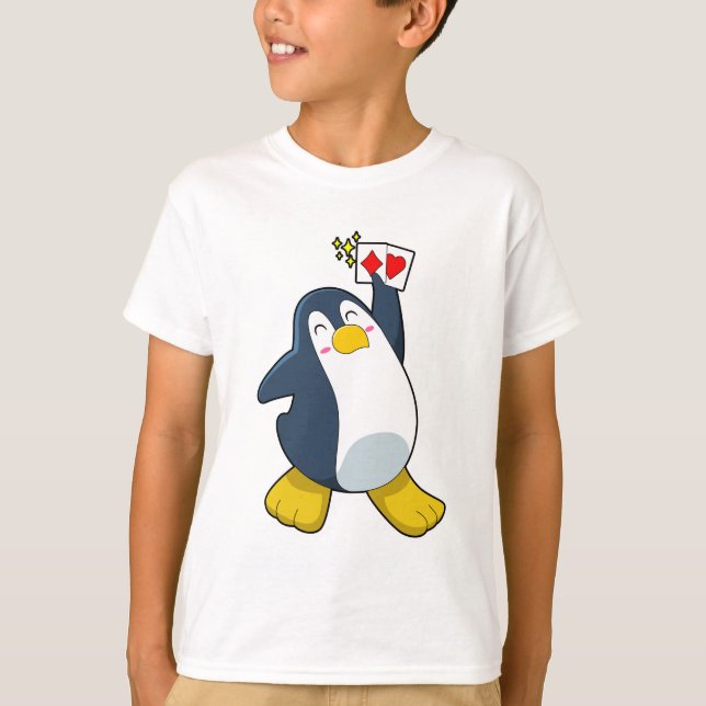 Penguin at Poker with Poker cards T-Shirt (Front)