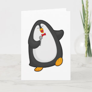 Penguin at Singing with Microphone & Tie Card