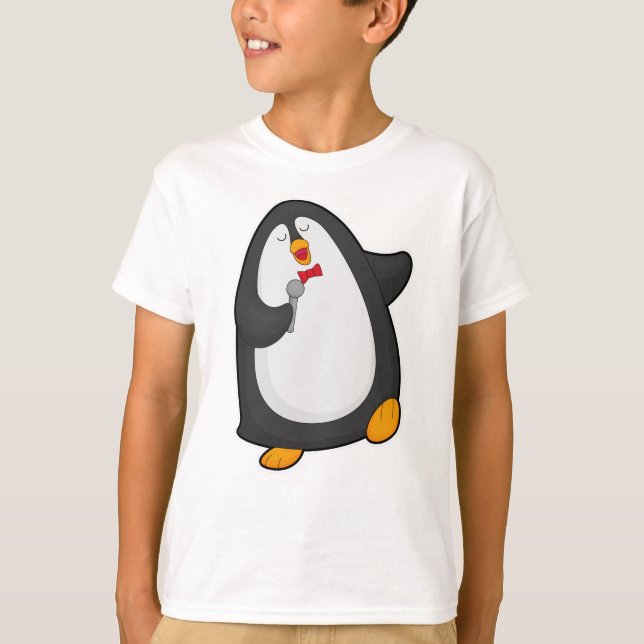 Penguin at Singing with Microphone & Tie T-Shirt (Front)