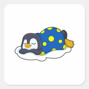 Penguin at Sleeping with Blanket Square Sticker