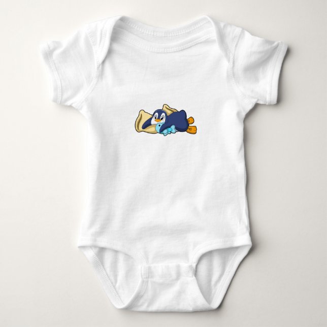 Penguin at Sleeping with Pillow Baby Bodysuit (Front)