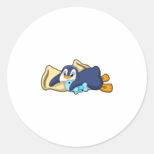 Penguin at Sleeping with Pillow Classic Round Sticker