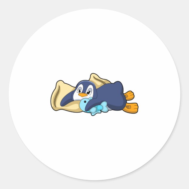 Penguin at Sleeping with Pillow Classic Round Sticker (Front)