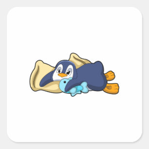 Penguin at Sleeping with Pillow Square Sticker
