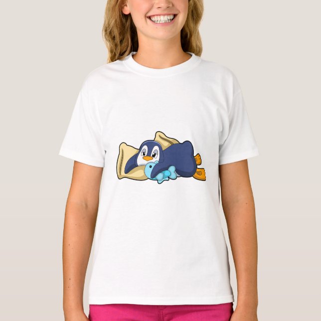 Penguin at Sleeping with Pillow T-Shirt (Front)
