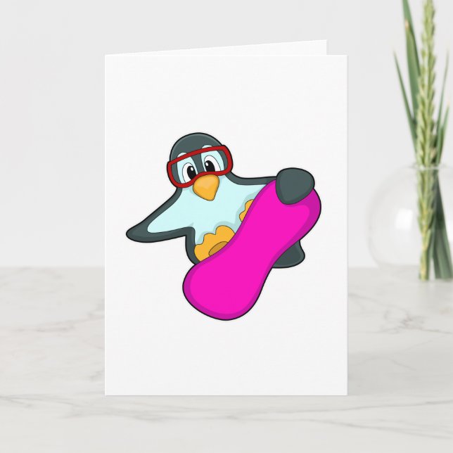 Penguin at Snowboard Sports & Ski goggles Card (Front)
