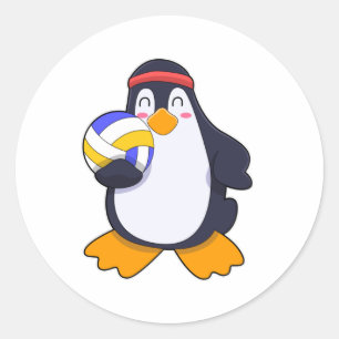 Penguin at Volleyball Sports Classic Round Sticker