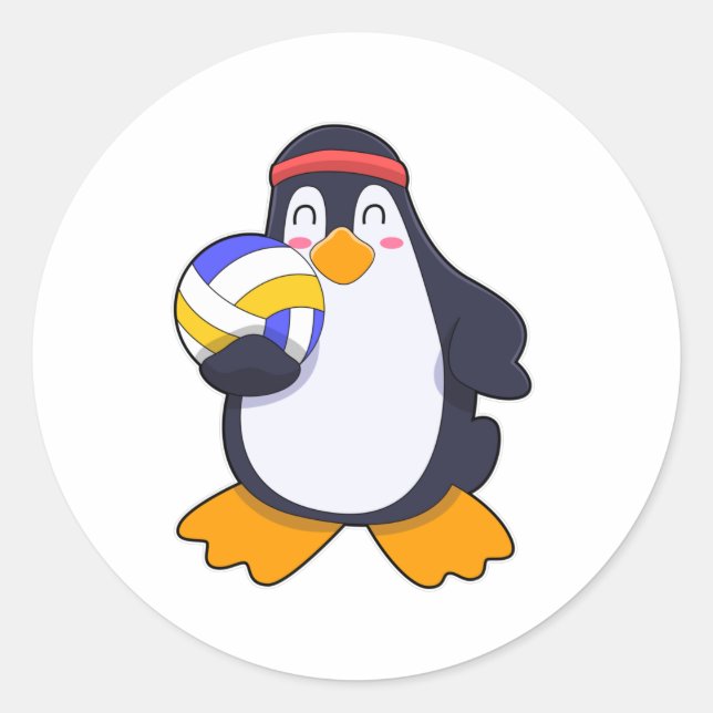 Penguin at Volleyball Sports Classic Round Sticker (Front)