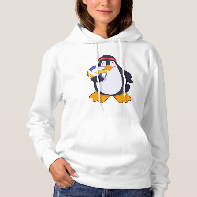 Penguin at Volleyball Sports Hoodie (Front)