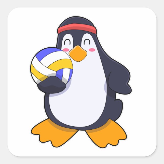 Penguin at Volleyball Sports Square Sticker (Front)