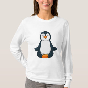 Penguin at Yoga Fitness in Sitting T-Shirt
